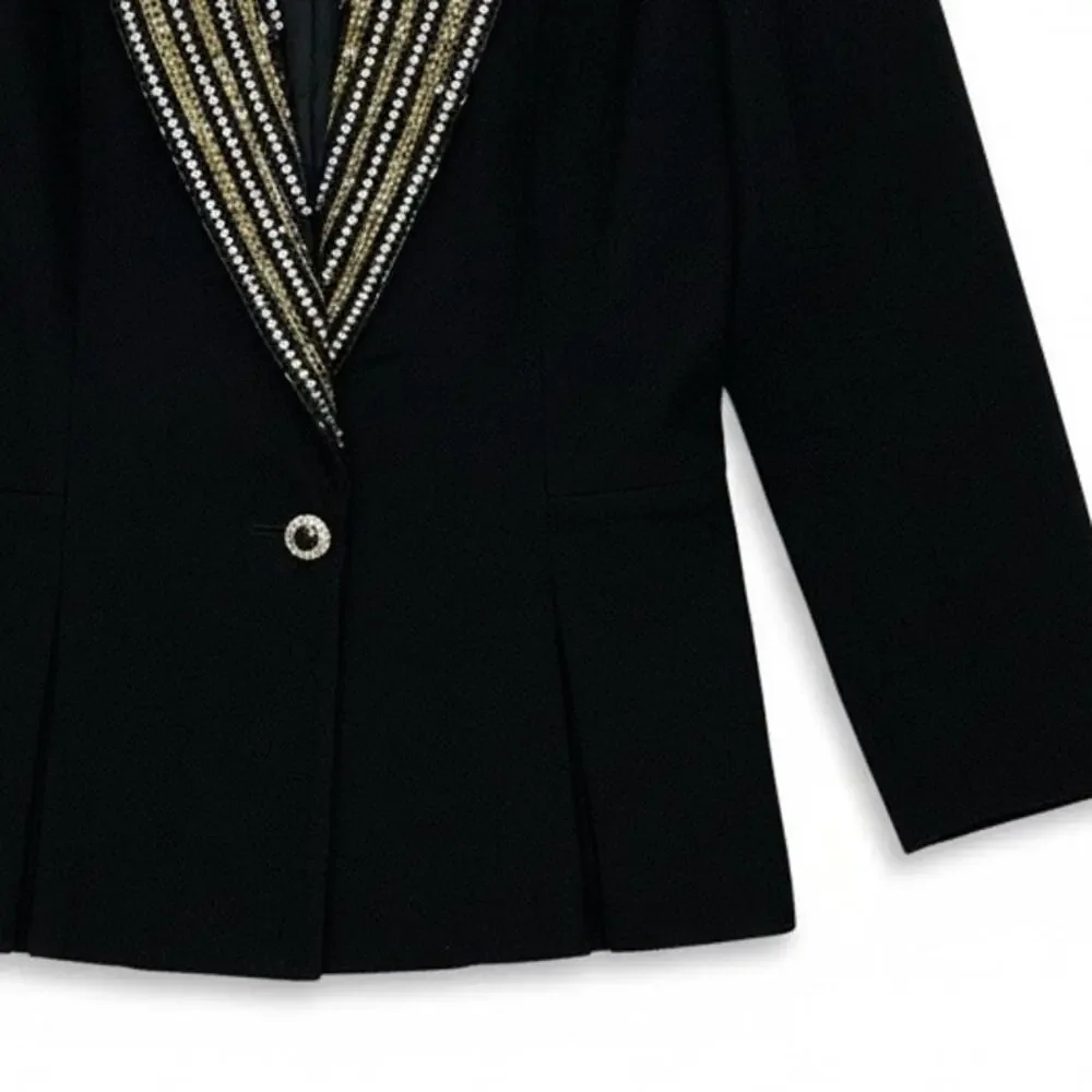 Nolan Miller Vintage Dynasty Blazer Black Beaded Rhinestone Jacket Size 6